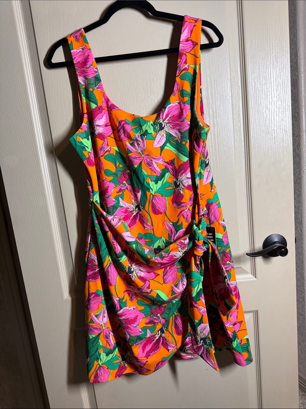Express Tropical Orange Floral Tie-Detail Sundress with Pink, Orange, & Green XL